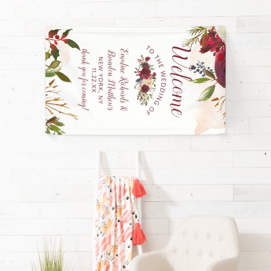 Banderoles Mistletoe Manor Aquarelle Mariage Floral Bienvenue (En situation)