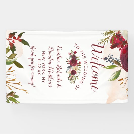 Banderoles Mistletoe Manor Aquarelle Mariage Floral Bienvenue (Horizontal)