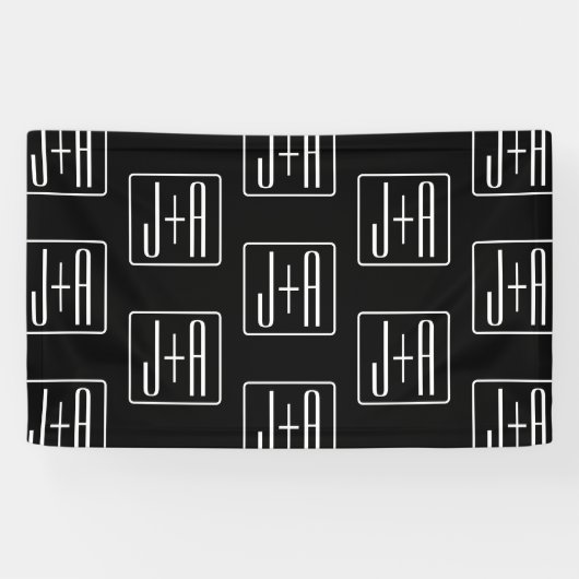Banderoles Modèle d'initiales de mariage moderne | Noir & Bla (Horizontal)