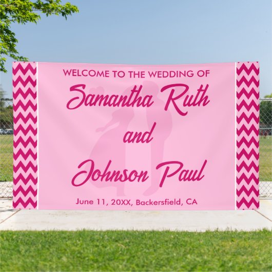 Banderoles Modern Blush Pink Chevron Stripe Wedding Welcome (Dehors)