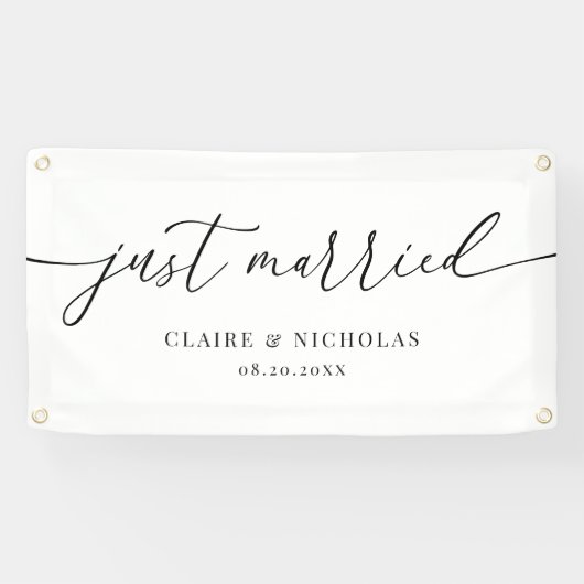 Banderoles Modern Elegant Just Married Wedding Car Banner (Horizontal)