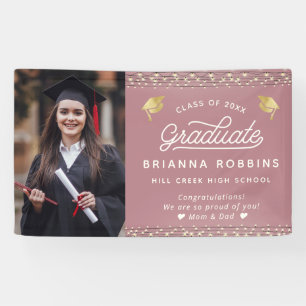 Banderoles Modern Elegant Script Gold Graduation Photo Cassis