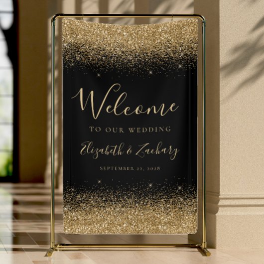 Banderoles Modern Gold Glitter Black Wedding Welcome
