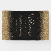 Banderoles Modern Gold Glitter Black Wedding Welcome (Horizontal)