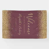 Banderoles Modern Gold Glitter Dark Burgundy Wedding Welcome (Horizontal)