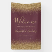 Banderoles Modern Gold Glitter Dark Burgundy Wedding Welcome (Verticale)