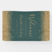 Banderoles Modern Gold Glitter Dark Green Wedding Welcome (Horizontal)