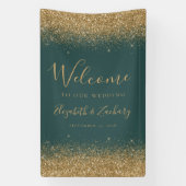 Banderoles Modern Gold Glitter Dark Green Wedding Welcome (Verticale)
