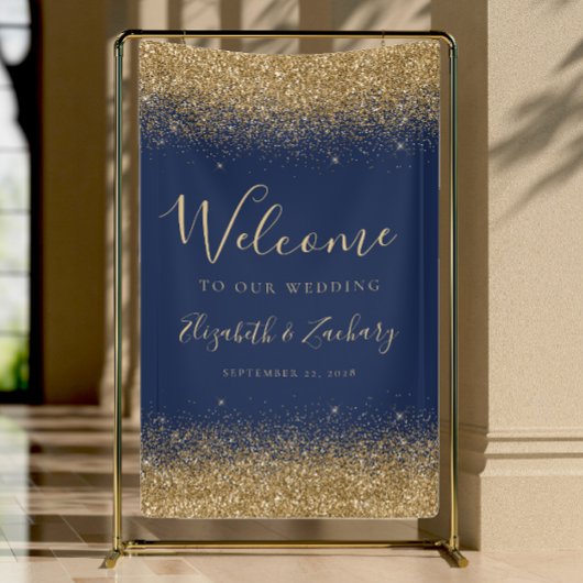 Banderoles Modern Gold Glitter Navy Blue Wedding Welcome