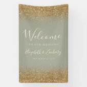 Banderoles Modern Gold Glitter Sage Green Wedding Welcome (Verticale)