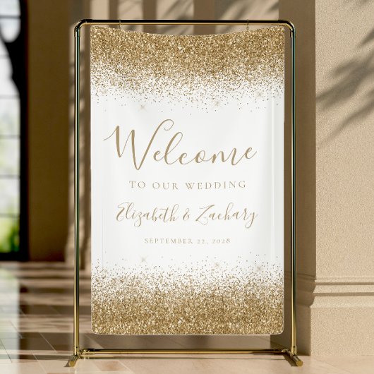 Banderoles Modern Gold Glitter White Wedding Welcome