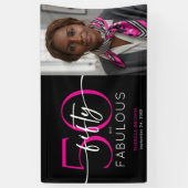 Banderoles Modern Minimal Pink Fifty Fabulous Script Birthday (Vertical)