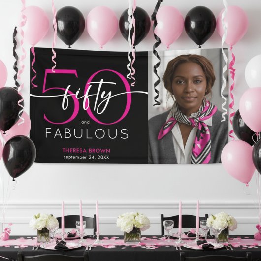 Banderoles Modern Minimal Pink Fifty Fabulous Script Birthday