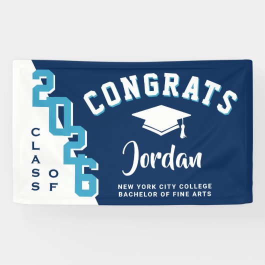 Banderoles Modern Navy Blue White 2025 Graduation Party (Horizontal)