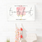 Banderoles Modern Pink Cake Bienvenue Nom Script 21e annivers (En situation)