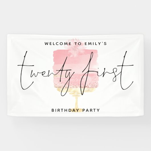 Banderoles Modern Pink Cake Bienvenue Nom Script 21e annivers (Horizontal)