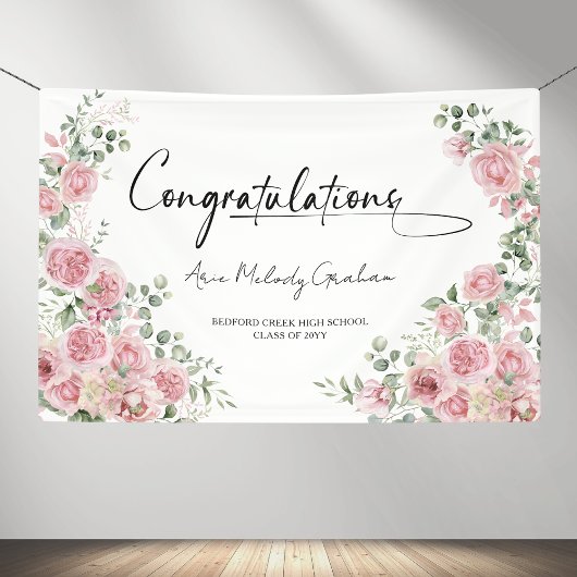Banderoles Modern Pink Roses Congratulation Graduation Banner
