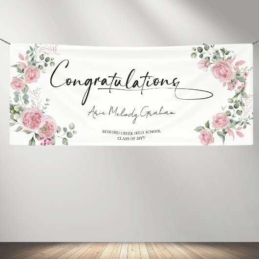 Banderoles Modern Pink Roses Congratulations Graduation
