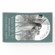 Modern Sage Green Arch Photo Graduation Welcome 