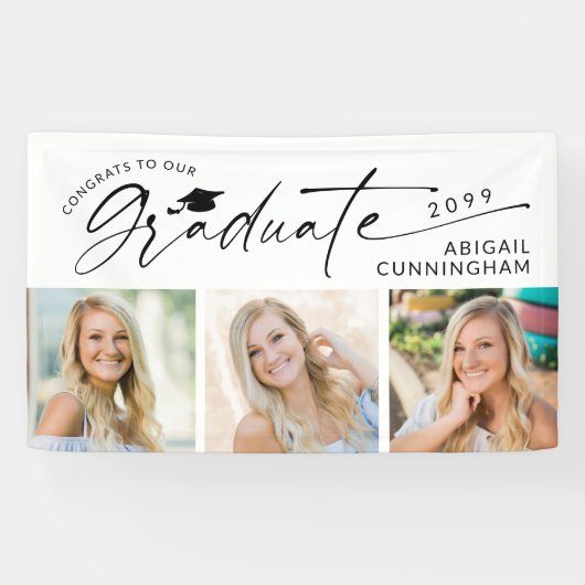 Banderoles Modern Script Graduate 3 Photos Graduation Party (Horizontal)