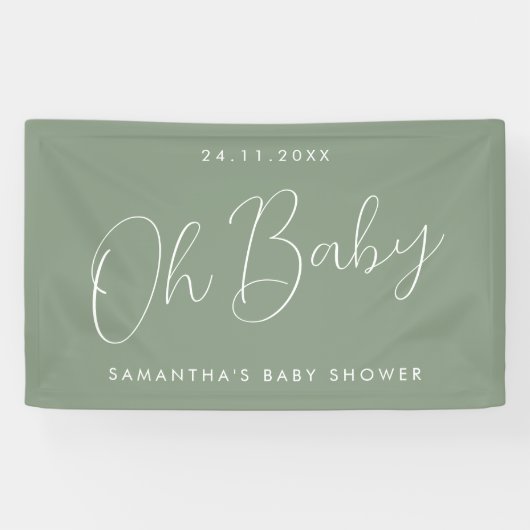 Banderoles Modern Script Sage Green Oh Baby Shower (Horizontal)