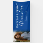 Banderoles Modern Simple Marine Bleu Photo Blancs Anniversair (Vertical)