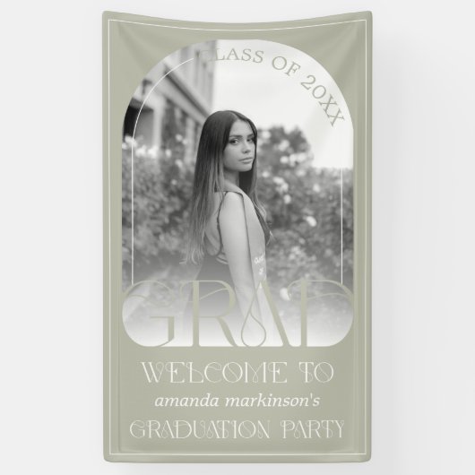 Banderoles Modern Stone Grey Arch Photo Graduation Welcome  (Vertical)
