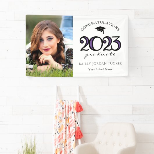 Banderoles Moderne 2022 Purple Photo Graduation (En situation)