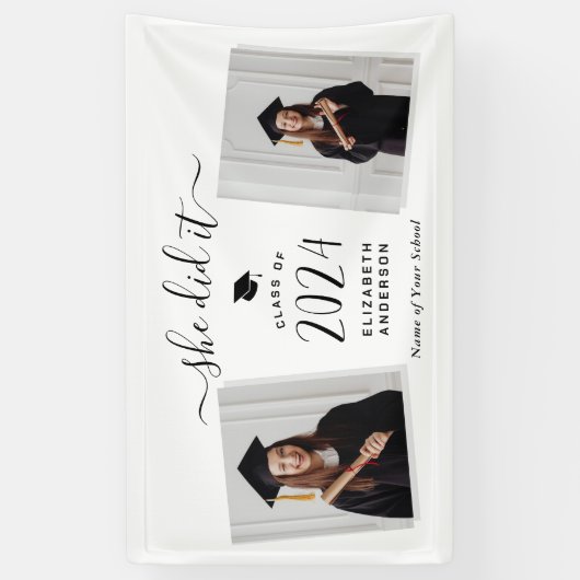 Banderoles Moderne Chic Elle L'A Fait Diplômée 2 Photo Gradua (Vertical)