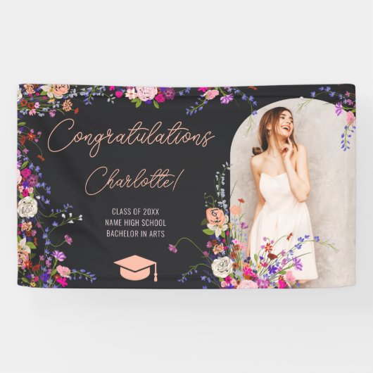 Banderoles Moderne chic fleurs sauvages script graduation pho (Horizontal)