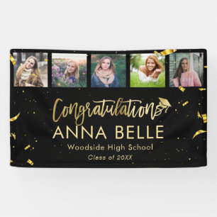 Banderoles Moderne Chic Gold Script Photo Collage Graduation