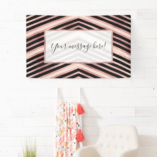 Banderoles Moderne Chic Rose Or rose noir Chevron Geo (En situation)