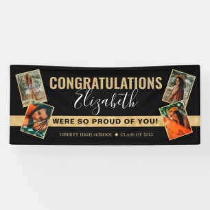 Banderoles Moderne Elegant Black Gold Photo Collage Graduatio