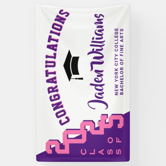 Banderoles Moderne Pink Purple Graduation Classe de 2025 Part (Vertical)