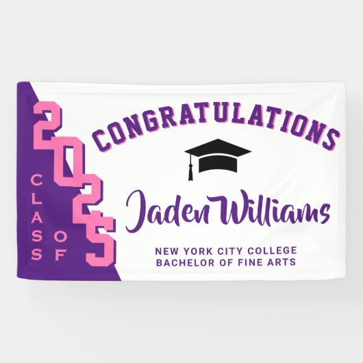 Banderoles Moderne Pink Purple Graduation Classe de 2025 Part (Horizontal)