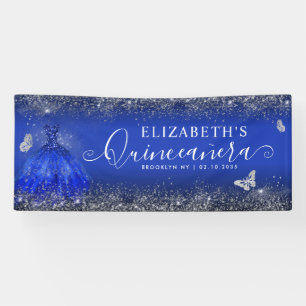 Banderoles Moderne Royal Blue Silver Gown Quinceañera Bienven