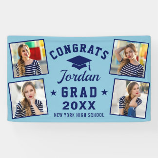 Banderoles Moderne Simple Marine Blue Graduation Party 4 PHOT