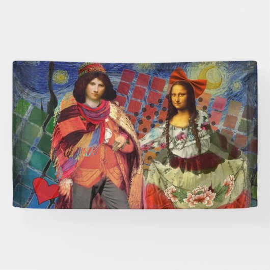 Banderoles Mona Lisa Romantic Funny Art coloré (Horizontal)