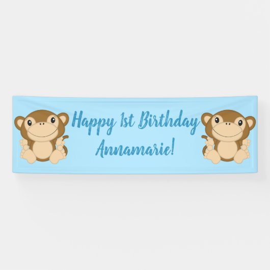 Banderoles Monkey Birthday Party Blue (Horizontal)