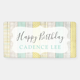 Banderoles Monnaie et Jaune rustique chalet Bois Joyeux Anniv