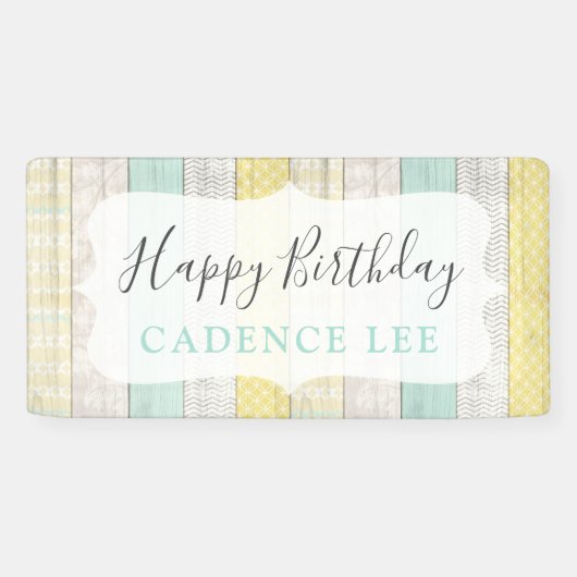 Banderoles Monnaie et Jaune rustique chalet Bois Joyeux Anniv (Horizontal)