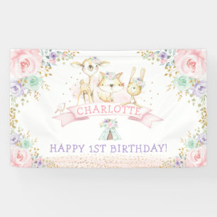 Banderoles Monnaie rose Bois Floral violet Joyeux Anniversair