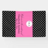 Banderoles Monogramme blanc noir, rose chaud Mariage de point (Horizontal)