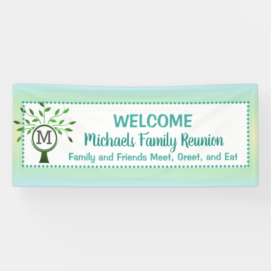 Banderoles Monogramme Family Tree Bienvenue Réunion Turquoise (Horizontal)