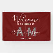 Banderoles Monogramme Mariage gris et rouge moderne Couples (Horizontal)