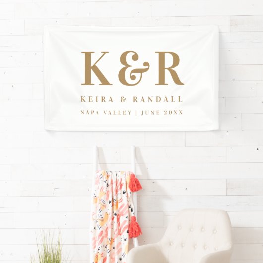 Banderoles Monogramme mariage minimum or et blanc (En situation)