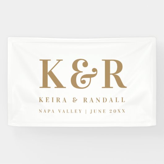 Banderoles Monogramme mariage minimum or et blanc (Horizontal)