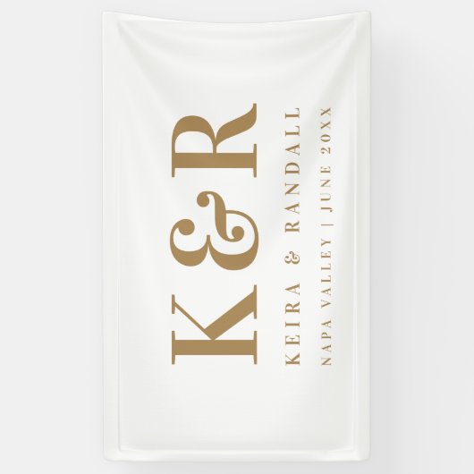 Banderoles Monogramme mariage minimum or et blanc (Vertical)