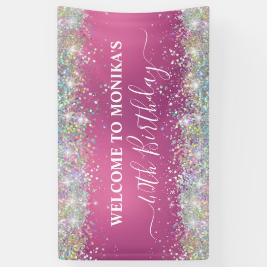 Banderoles Monogramme moderne Holographique rose chaud Faux P (Vertical)