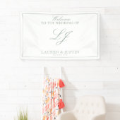 Banderoles Monogramme moderne Script Classic Sage Green Bienv (En situation)